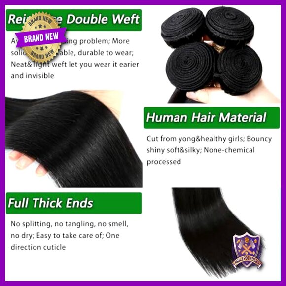 4 Straight Brazilian Virgin Hair Bundles 18-24 Inch 12A Quick Weave main image 5